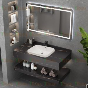 Tủ lavabo bàn đá đen 2 tầng bán âm chống trầy TLVBD-50