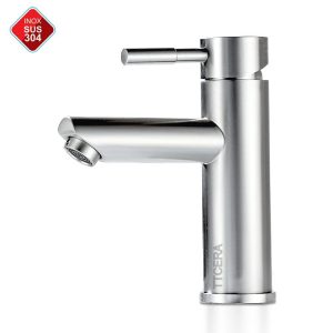 Vòi lavabo tròn nóng lạnh inox 304 cao 18cm TTCERA LB217