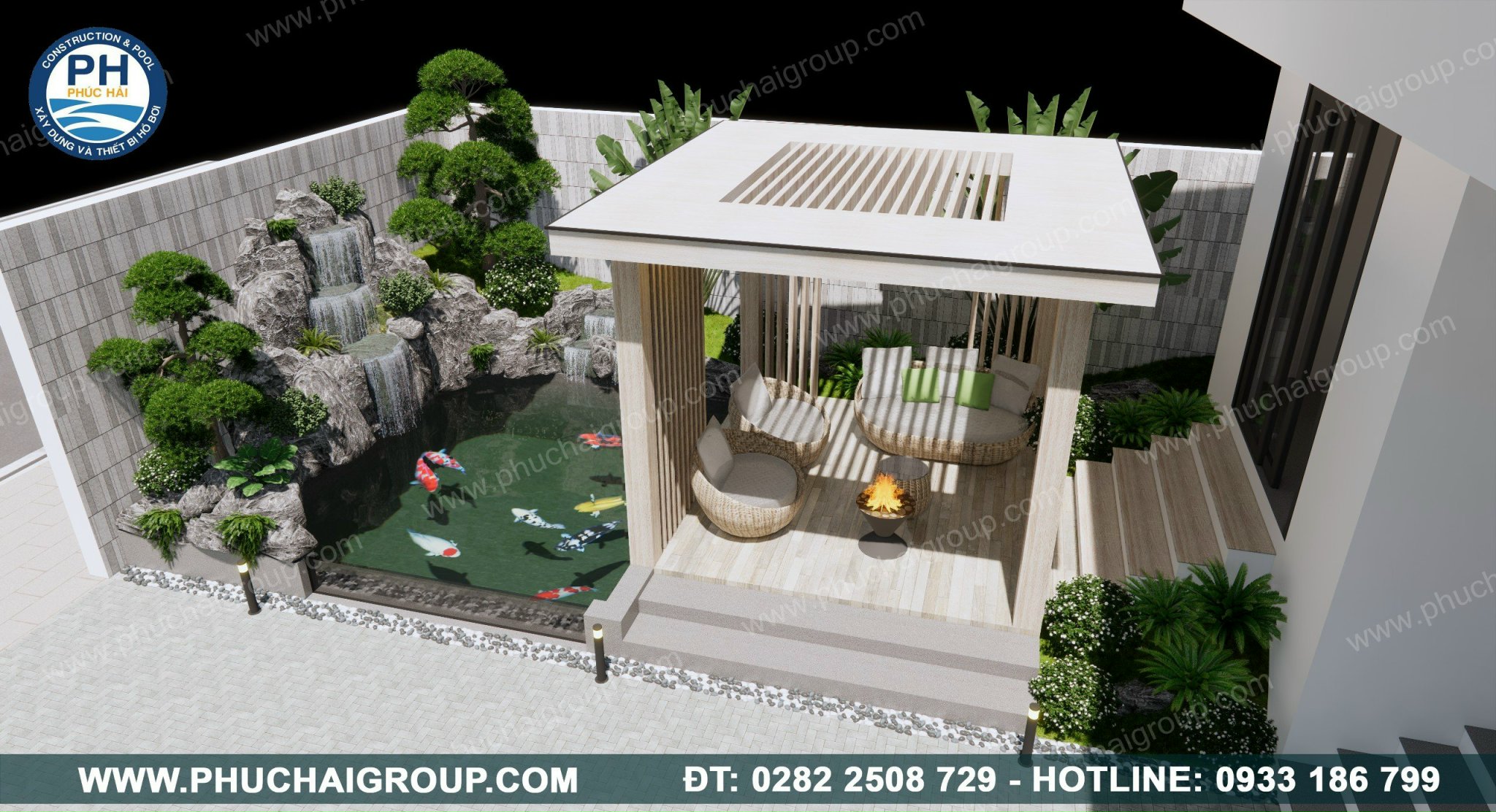 Tư vấn thiết kế hồ cá Koi - Thiết Kế Xây Dựng Hồ Bơi Phúc Hải - Công Ty TNHH Xây Dựng Thương Mại  Kỹ Thuật Phúc Hải