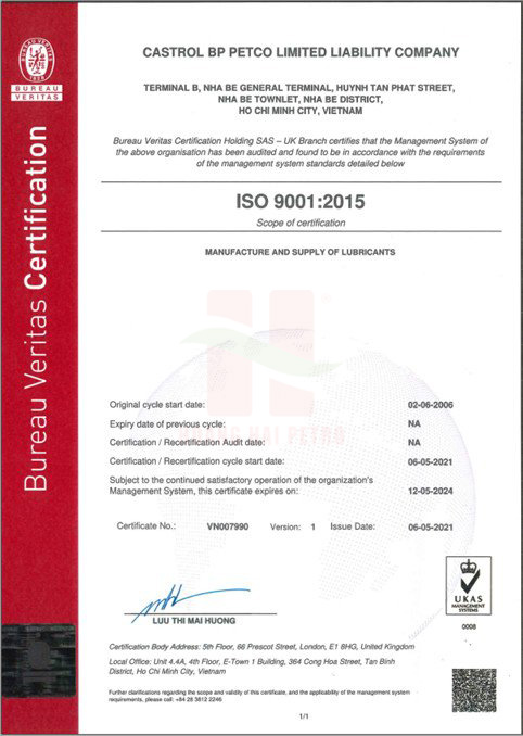 Chứng chỉ ISO 9001:2015 - Hoàng Hải Petro - Công Ty TNHH Thương Mại Dịch Vụ Xuất Nhập Khẩu Hoàng Hải