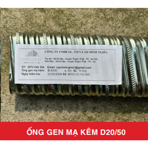 Ống gen mạ kẽm D20/50 - Vật Tư Cầu Đường Minh Nghĩa - Công Ty TNHH Sản Xuất, Thương Mại Và Xây Dựng Minh Nghĩa