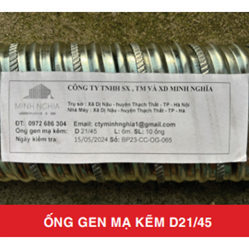 Ống gen mạ kẽm D21/45 - Vật Tư Cầu Đường Minh Nghĩa - Công Ty TNHH Sản Xuất, Thương Mại Và Xây Dựng Minh Nghĩa