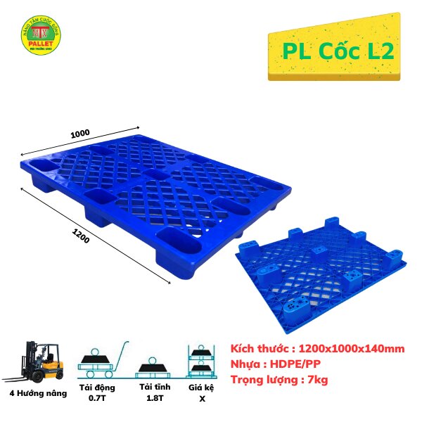 Pallet chân 1200x1000x140mm HDPE - Pallet Nhựa Môi Trường Xanh - Công Ty TNHH Phát Triển Công Nghệ Khí Sinh Học Môi Trường Xanh