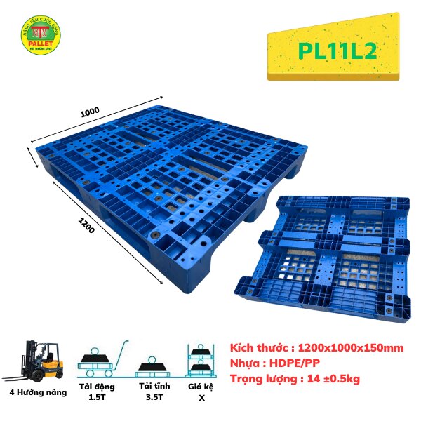 Pallet nhựa 1200x1000x150mm xanh - Pallet Nhựa Môi Trường Xanh - Công Ty TNHH Phát Triển Công Nghệ Khí Sinh Học Môi Trường Xanh