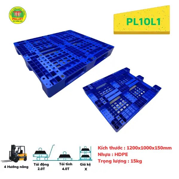 Pallet nhựa 1200x1000x150mm xanh HDPE - Pallet Nhựa Môi Trường Xanh - Công Ty TNHH Phát Triển Công Nghệ Khí Sinh Học Môi Trường Xanh