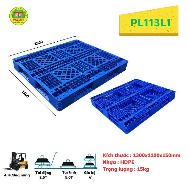 Pallet nhựa 1300x1100x150mm HDPE - Pallet Nhựa Môi Trường Xanh - Công Ty TNHH Phát Triển Công Nghệ Khí Sinh Học Môi Trường Xanh