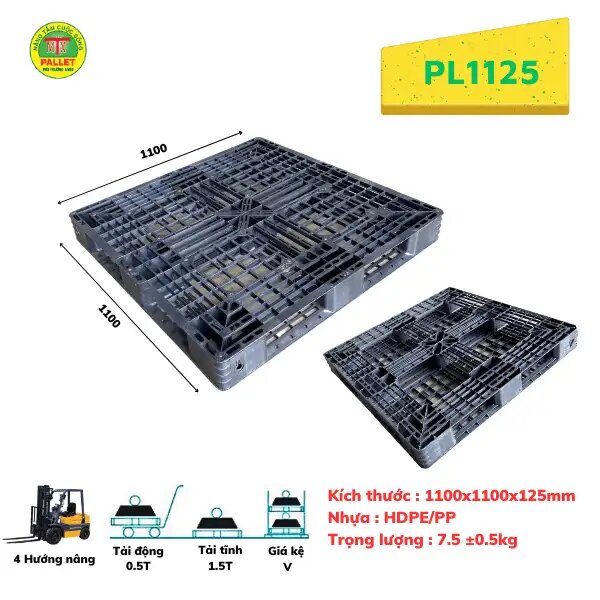 Pallet nhựa xuất khẩu 1100ì1100mm - Pallet Nhựa Môi Trường Xanh - Công Ty TNHH Phát Triển Công Nghệ Khí Sinh Học Môi Trường Xanh