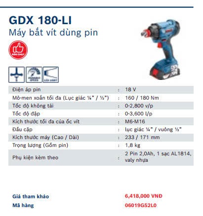 Máy bắt vít dùng pin GDX-180-LI