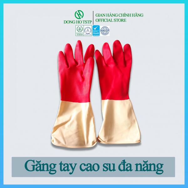 Găng tay cao su se viền màu đỏ kem
