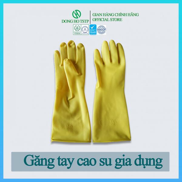Găng tay cao su se viền màu vàng