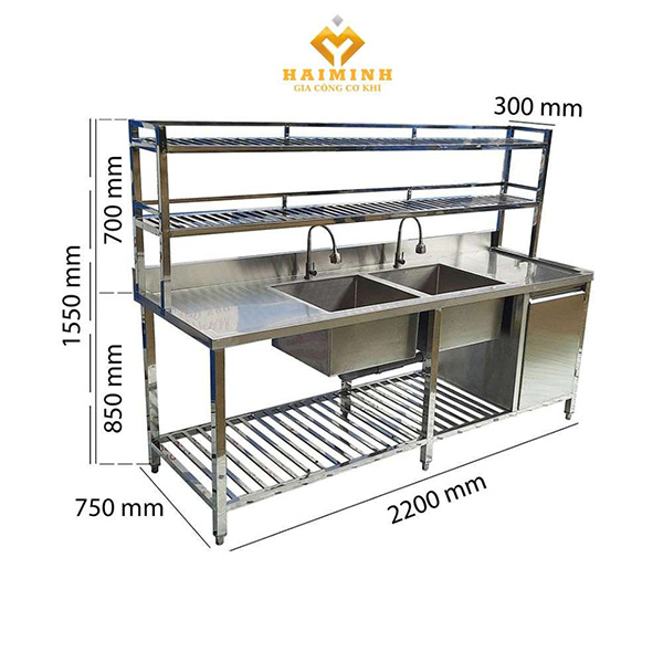 Kệ rửa chén inox có chân kèm vòi rửa - Tủ Bếp Inox Hải Minh - Công Ty TNHH SX TM Xây Dựng Cơ Khí Hải Minh