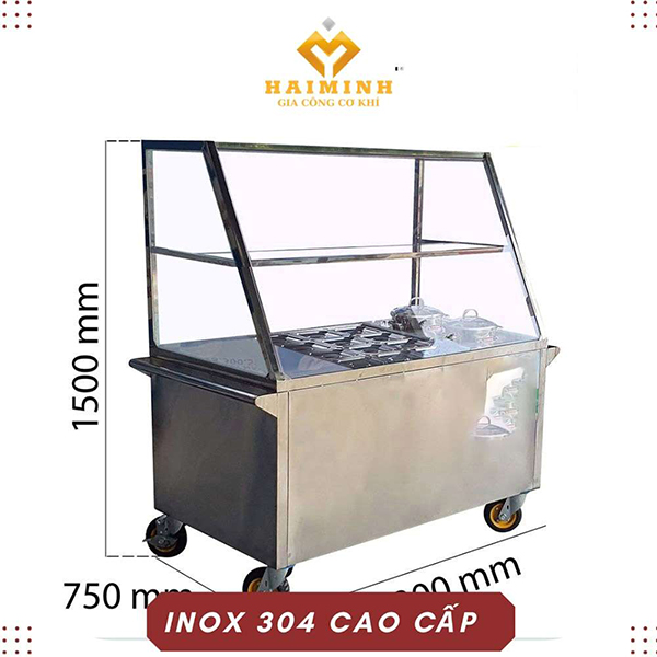 Tủ hâm nóng thức ăn 11 khay 2 nồi có bánh xe - Tủ Bếp Inox Hải Minh - Công Ty TNHH SX TM Xây Dựng Cơ Khí Hải Minh