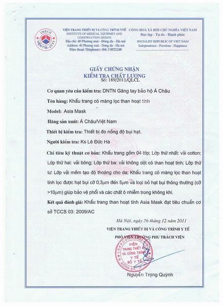 Giấy chứng nhận kiểm tra chất lượng