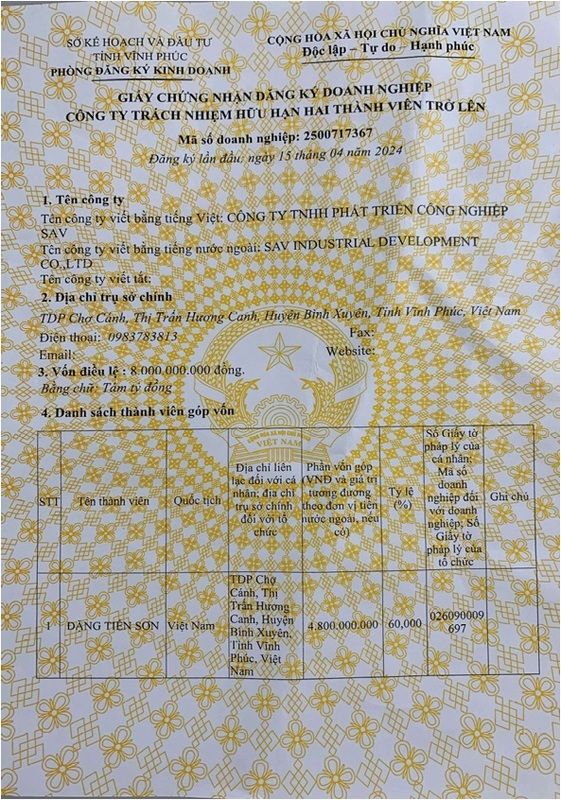 Chứng nhận đăng ký kinh doanh