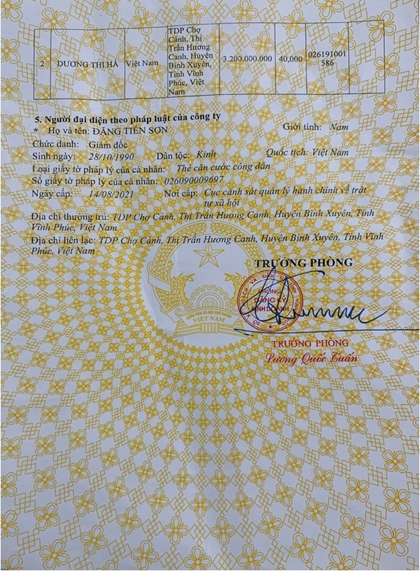 Chứng nhận đăng ký kinh doanh