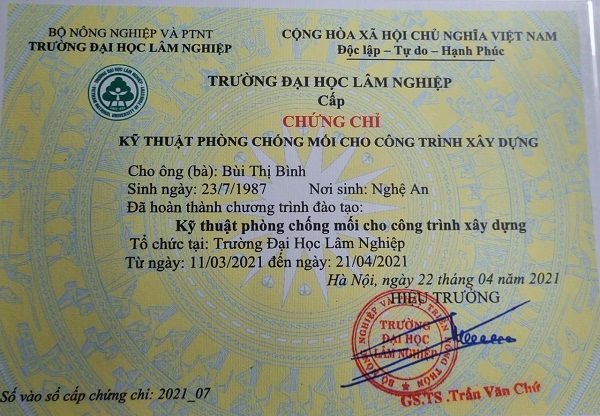 Chứng chỉ - Thuốc Diệt Côn Trùng Bình Minh Green - Công Ty TNHH Bình Minh Green