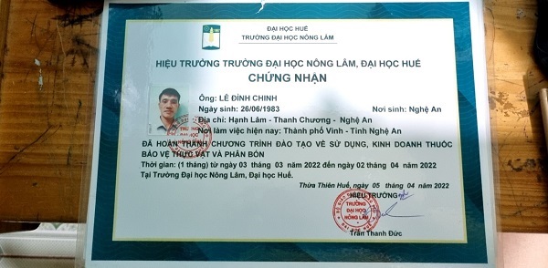 Chứng nhận - Thuốc Diệt Côn Trùng Bình Minh Green - Công Ty TNHH Bình Minh Green