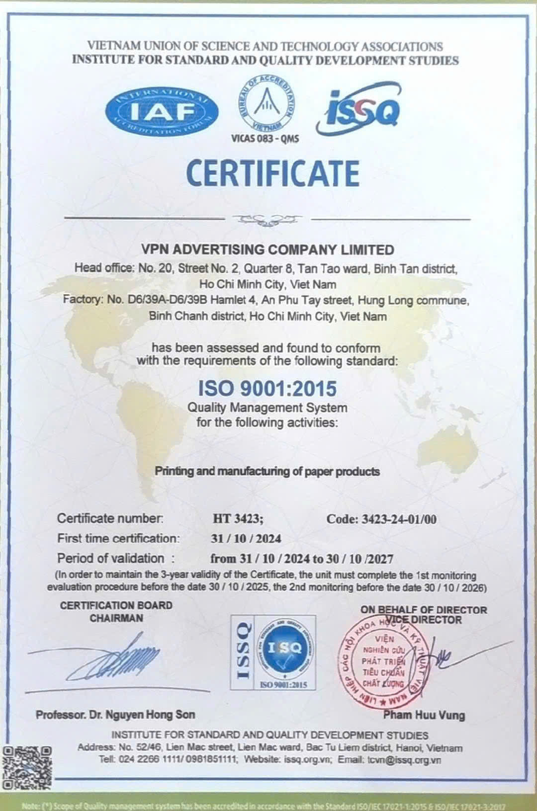 Chứng chỉ ISO 9001:2015