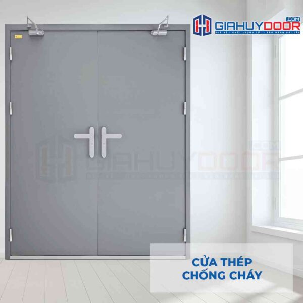 Cửa thép chống cháy TCC 2P dùng 2 tay nắm cửa - Gia Huy Door - Công Ty Cổ Phần Tập Đoàn SaigonDoor