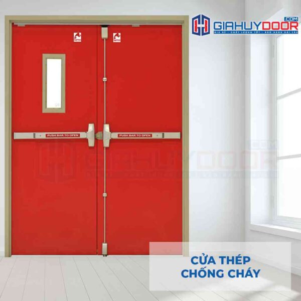 Cửa thép chống cháy TCC 2P1G1 thanh thoát hiểm đôi - Gia Huy Door - Công Ty Cổ Phần Tập Đoàn SaigonDoor