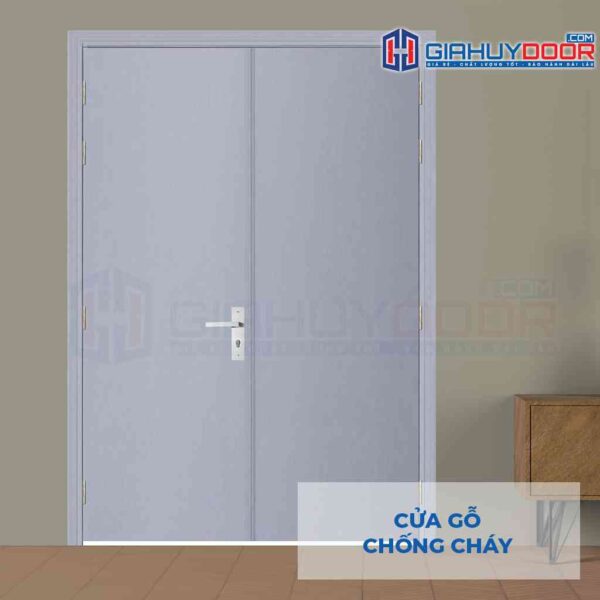 Cửa gỗ chống cháy GCC 2P sơn xám trắng - Gia Huy Door - Công Ty Cổ Phần Tập Đoàn SaigonDoor