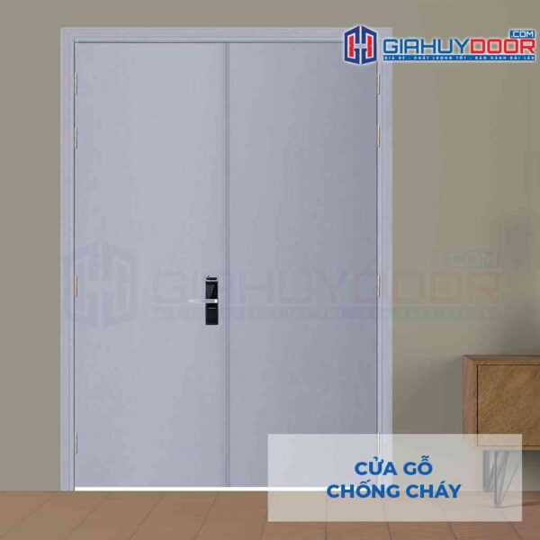 Cửa gỗ chống cháy GCC 2P sơn xám - Gia Huy Door - Công Ty Cổ Phần Tập Đoàn SaigonDoor