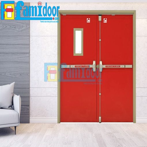 Cửa thép chống cháy 2P màu đỏ - FamiDoor - Công Ty Cổ Phần Tập Đoàn SaigonDoor