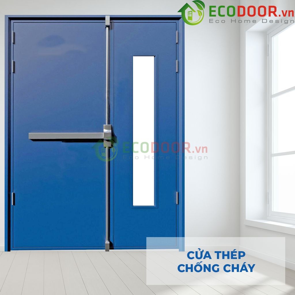 Cửa thép chống cháy 2P1G1 xanh dương ECD - EcoDoor - Công Ty Cổ Phần Tập Đoàn SaigonDoor