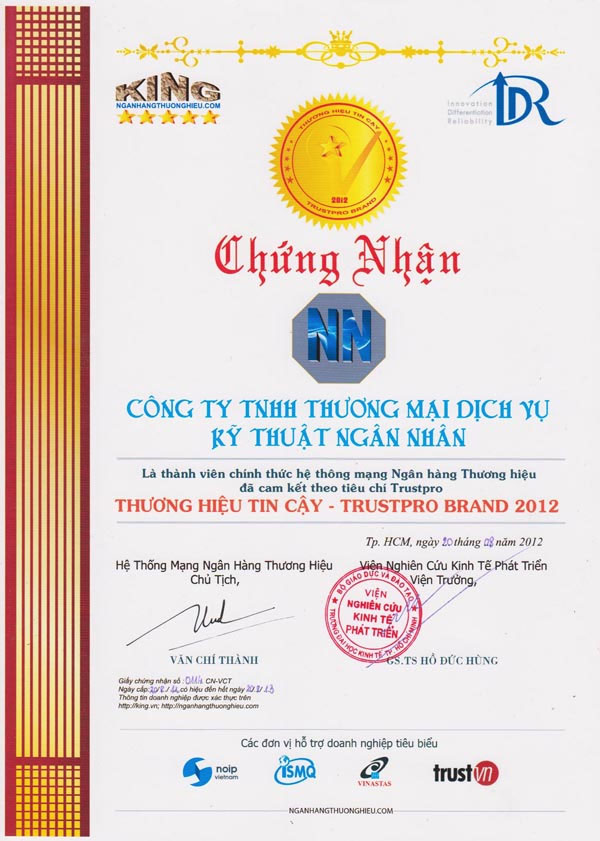 Chứng nhận thương hiệu tin cậy - Trustpro Brand 2012 - Máy In Date Ngân Nhân Phát - Công Ty TNHH Ngân Nhân Phát