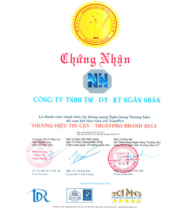 Chứng nhận thương hiệu tin cậy - Trustpro Brand 2013 - Máy In Date Ngân Nhân Phát - Công Ty TNHH Ngân Nhân Phát