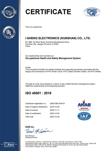 ISO 45001:2018 - Dây Cáp Điện I Sheng - Công Ty TNHH I Sheng Electric Wire & Cable (Việt Nam)