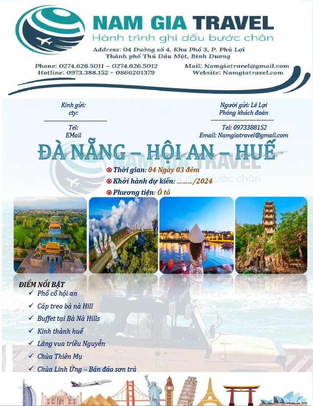 Tour Đà Nẵng - Hội An - Huế 4N3Đ - Nam Gia Travel - Công Ty TNHH Dịch Vụ Lữ Hành Nam Gia Travel