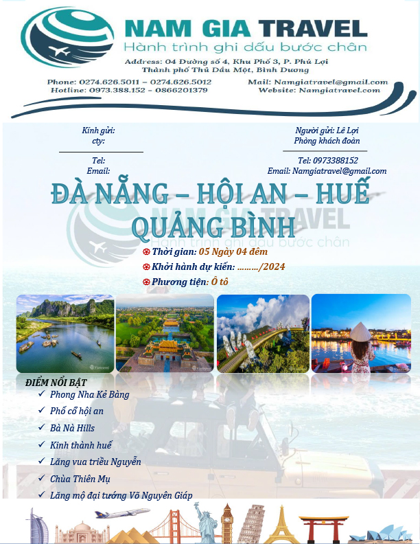 Tour Đà Nẵng - Hội An - Huế - Quảng Bình 5N4Đ - Nam Gia Travel - Công Ty TNHH Dịch Vụ Lữ Hành Nam Gia Travel