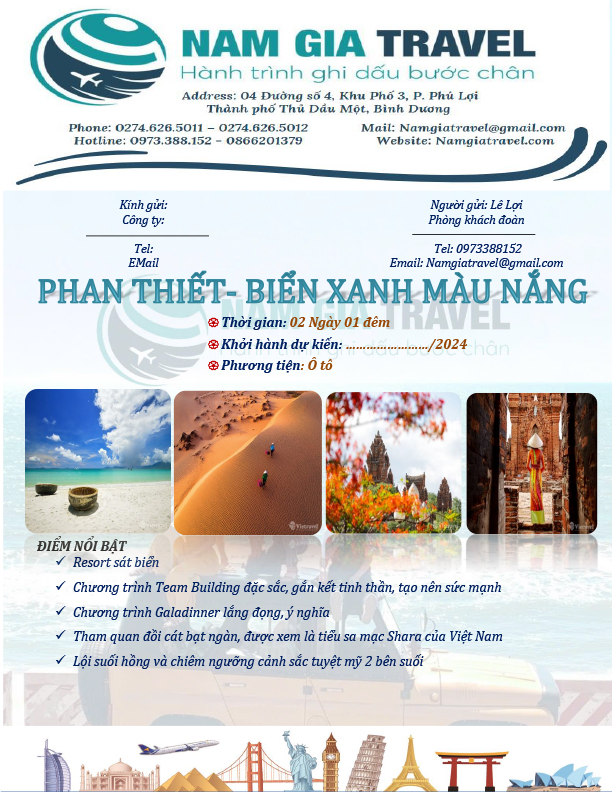 Tour Phan Thiết 2N1Đ - Nam Gia Travel - Công Ty TNHH Dịch Vụ Lữ Hành Nam Gia Travel