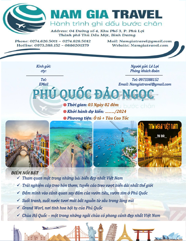 Tour Phú Quốc 3N3Đ - Nam Gia Travel - Công Ty TNHH Dịch Vụ Lữ Hành Nam Gia Travel