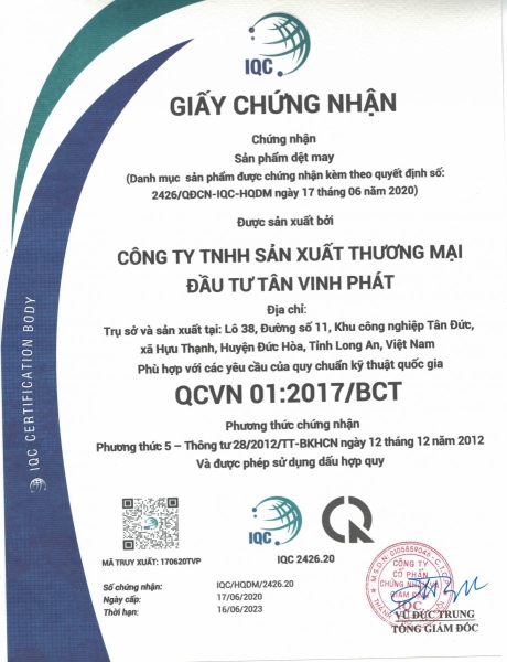 Chứng nhận hợp quy vải SS - Túi Vải Không Dệt Tân Vinh Phát - Công Ty TNHH Sản Xuất Thương Mại Đầu Tư Tân Vinh Phát