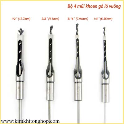 Bộ 4 mũi khoan gỗ lỗ vuông 1/4 - 1/2inch HSS - Vật Tư Kim Khí Hanko - Công Ty TNHH SX TM DV Hanko Hà Nam