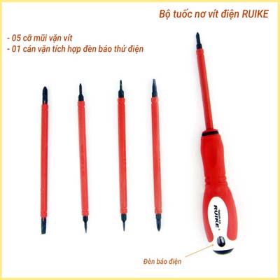 Bộ 5 tuốc nơ vít điện Ruike 1000V có đèn báo RK-006 - Vật Tư Kim Khí Hanko - Công Ty TNHH SX TM DV Hanko Hà Nam