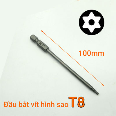 Đầu bắt vít hình sao T8 phi 1.37 dài 100mm chuôi lục thép S2 - Vật Tư Kim Khí Hanko - Công Ty TNHH SX TM DV Hanko Hà Nam