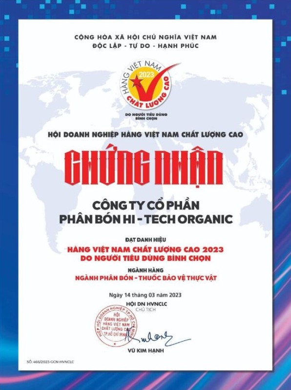 Chứng nhận Hàng Việt Nam Chất Lượng Cao 2023 - Phân Bón Đức Thành - Công Ty Trách Nhiệm Hữu Hạn Thương Mại, Dịch vụ, Sản Xuất, Xuất Nhập Khẩu Đức Thành