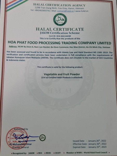 HALAL - Gia Công Sấy Hòa Phát - Công Ty TNHH Thương Mại Chế Biến Thực Phẩm Hòa Phát