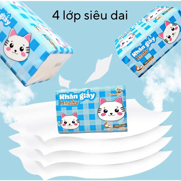 Giấy ăn rút Hanky con mèo 4 lớp siêu dai mềm mại - Khăn Giấy Hanky - Công Ty TNHH Thương Mại Sản Xuất Anh Phương