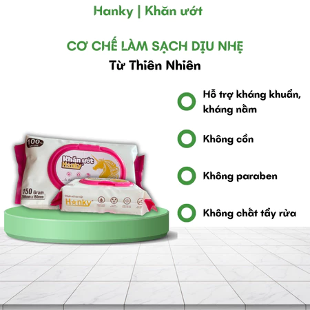 Khăn ướt to gói 100 tờ Hanky không cồn, không Parabens - Khăn Giấy Hanky - Công Ty TNHH Thương Mại Sản Xuất Anh Phương