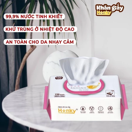 Khăn ướt to gói 100 tờ Hanky không cồn, không Parabens - Khăn Giấy Hanky - Công Ty TNHH Thương Mại Sản Xuất Anh Phương