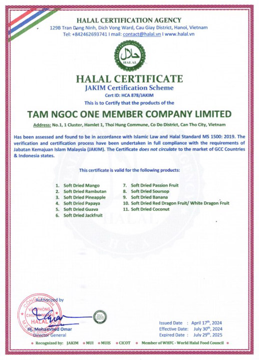 HALAL - Trái Cây Sấy Tam Ngọc - Công Ty TNHH Một Thành Viên Tam Ngọc