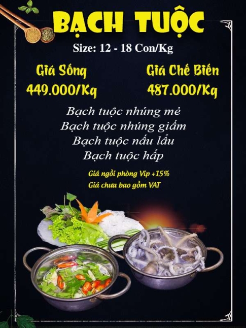 Menu bạch tuộc - Hải Sản Giang Ghẹ - Công Ty TNHH Thương Mại Dịch Vụ Hải Sản 68