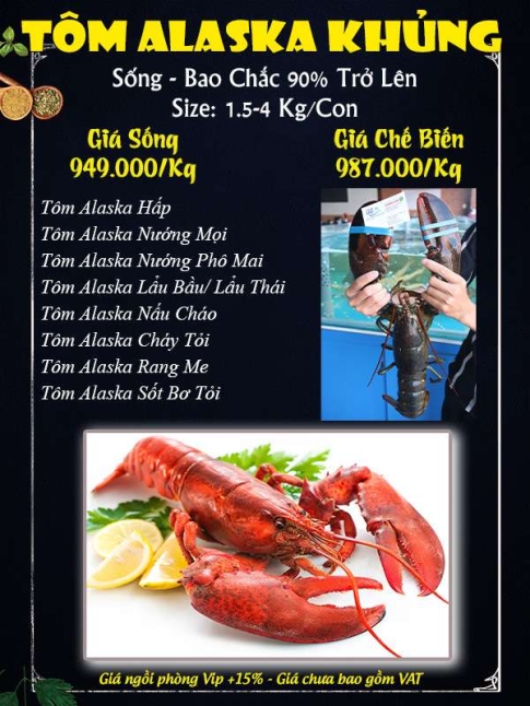 Menu tôm Alaska khủng - Hải Sản Giang Ghẹ - Công Ty TNHH Thương Mại Dịch Vụ Hải Sản 68