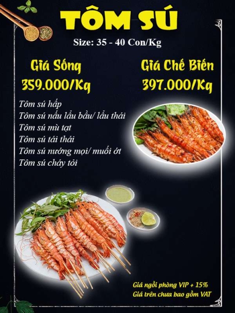 Menu tôm sú - Hải Sản Giang Ghẹ - Công Ty TNHH Thương Mại Dịch Vụ Hải Sản 68