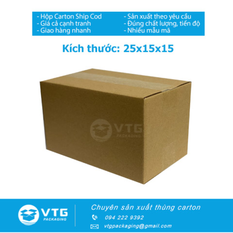 Hộp carton 25x15x15 - Bao Bì Carton VTG - Công Ty TNHH Đầu Tư Và Xây Dựng VTG