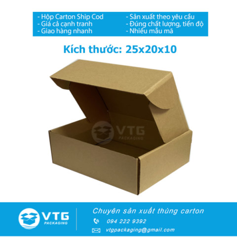 Hộp carton 25x20x10 - Bao Bì Carton VTG - Công Ty TNHH Đầu Tư Và Xây Dựng VTG